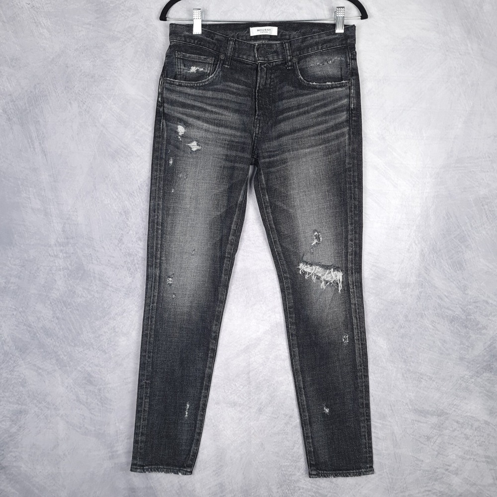 Moussy Vintage Jeans Womens 27 Black Gleedsville Skinny Distressed Premium Denim